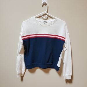 Forever 21 Red, White, and Blue Long Sleeve Oversize Crop Shirt Size S Patriotic